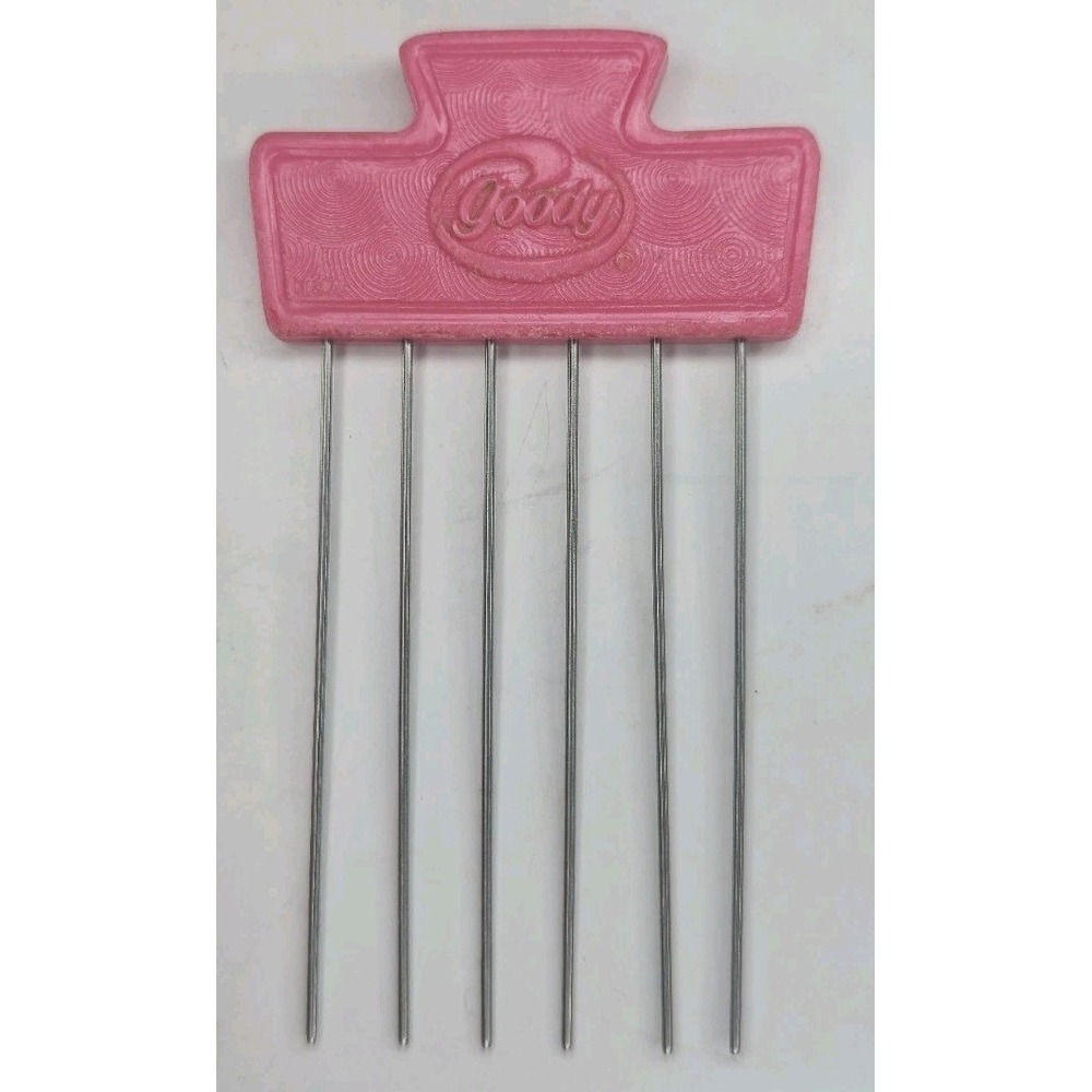Vintage 80s Goody‎ Hair Pick Comb Tease Lift Metal Purse Travel Pink 3.5"